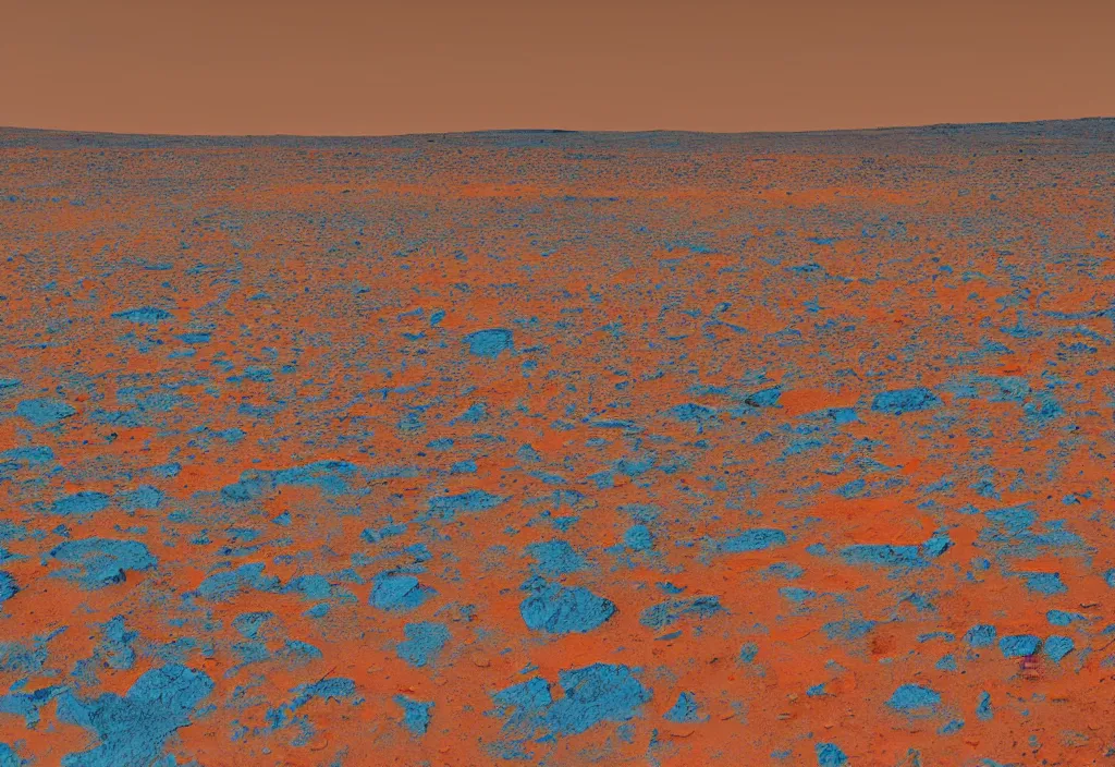 Prompt: mars landscape with blue vegetation