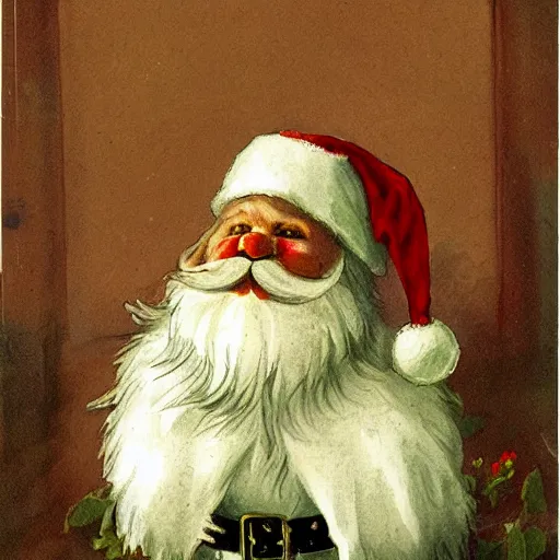 Prompt: a christmas card of a rabbit dressed as santa, in the style of anders zorn