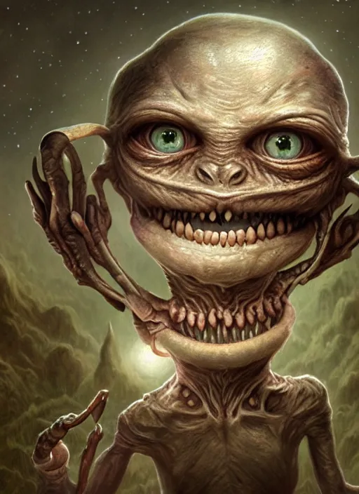 Prompt: highly detailed closeup portrait of a cute extraterrestrial goblin's favorite moonbase, unreal engine, nicoletta ceccoli, mark ryden, earl norem, lostfish, global illumination, detailed and intricate environment