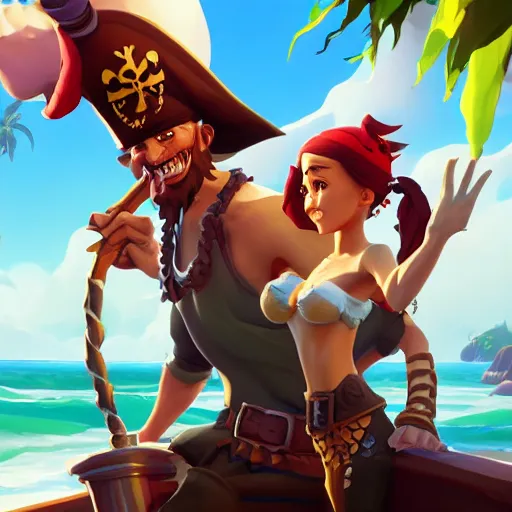 Image similar to jack the pirate and mermaid on sea of thieves game avatar hero, behance hd by jesper ejsing, by rhads, makoto shinkai and lois van baarle, ilya kuvshinov, rossdraws global illumination