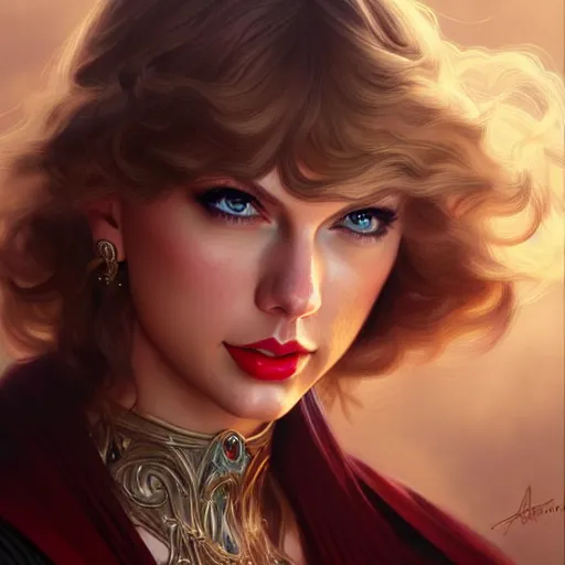 Prompt: Taylor Swift closeup, D&D style, fantasy, intricate, elegant, highly detailed, digital painting, artstation, concept art, matte, sharp focus, illustration, art by Artgerm and Greg Rutkowski and Alphonse Mucha