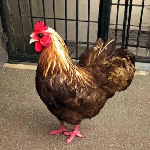 Image similar to photo of a cute chicken dressed as a prisioner