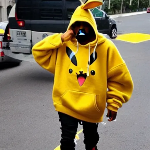 Image similar to kanye west in a pikachu hoody