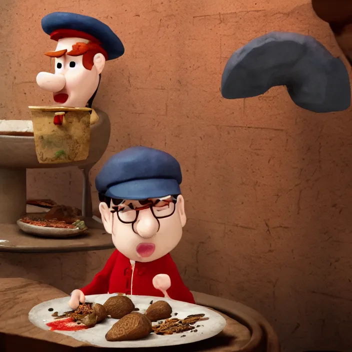 Image similar to postman pat devouring a bowl of worms, unreal engine, c 4 d, maya, museum ink painting, smooth, natural background, cinematic lighting, 8 k, artstation, concept art, aesthetic