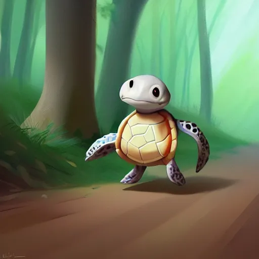 Image similar to Goro Fujita a portrait cute cartoon turtle happily walking through the forest, painting by Goro Fujita, sharp focus, highly detailed, ArtStation