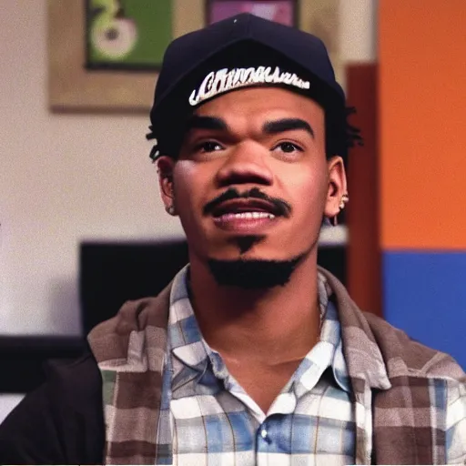 Image similar to a tv still of Chance The Rapper starring as a college student in a 1993 black sitcom