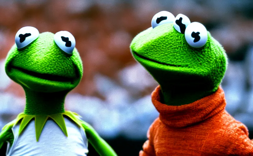 Image similar to the movie rocky except it's kermit the frog