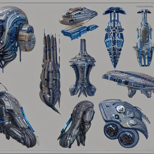 Prompt: painting of scifi tech hardsurface shape form exploration, big medium small, artstation, colored marker, paper collage, hr giger, concept art