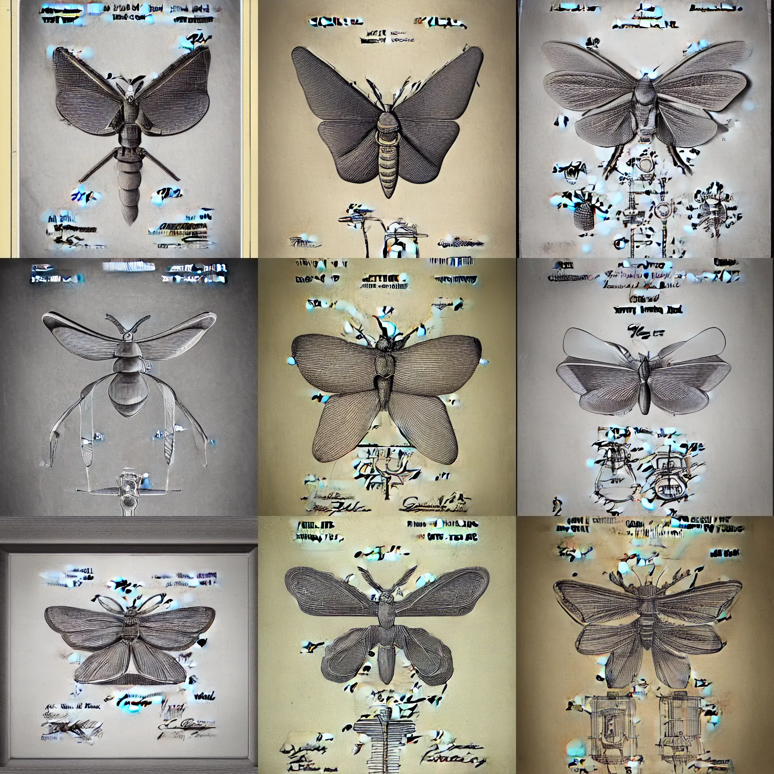 Prompt: patent drawing of a mechanical moth