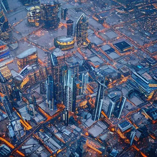 Image similar to Aerial photo of cyberpunk slumps in London