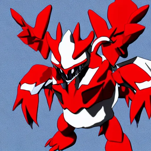 Image similar to guilmon digivolving, flesh ripping to reveal 3 d polygons, digimon