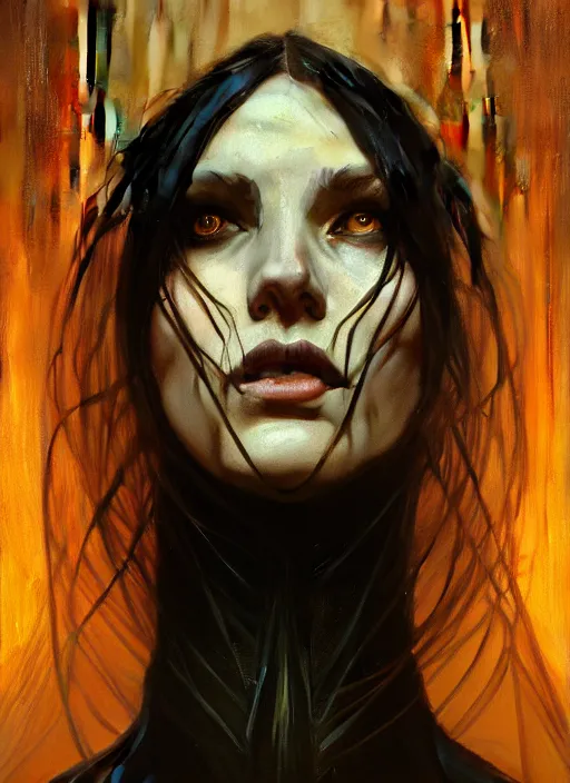 Prompt: symmetry!! portrait of a witch, horror, dark moody lights!! intricate, scary, highly detailed, digital painting, artstation, concept art, smooth, sharp focus, illustration, art by greg rutkowski and alphonse mucha