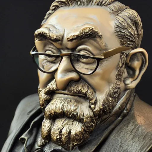 Prompt: Grunkle Stan, realistic bronze sculpture