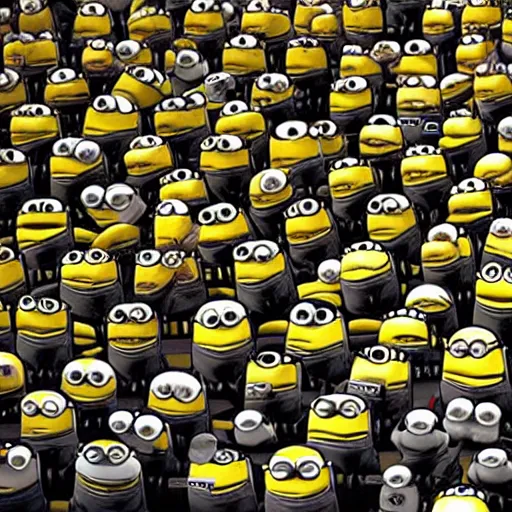 Prompt: Crowd of minions applauding, standing ovation. Photorealistic, Hyper detailed. 4k. Artstation.