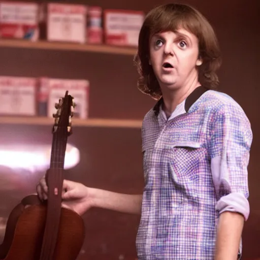 Prompt: Paul McCartney as Dustin in Stranger Things