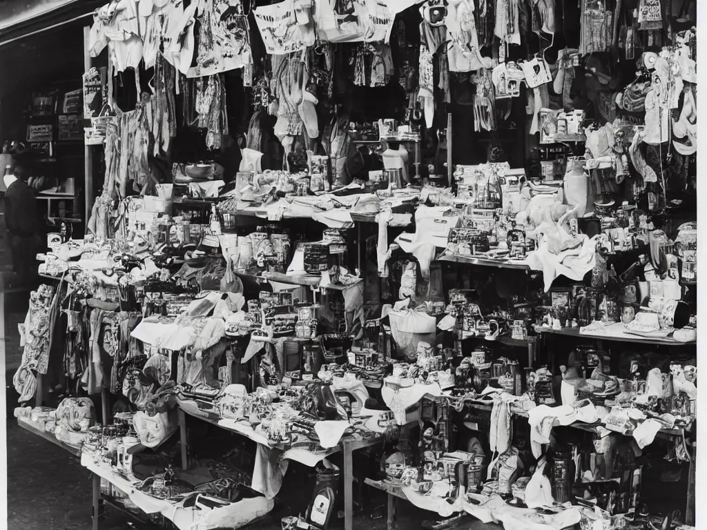 Image similar to a photograph of a market stall, every item is an exploding head. effortless beauty in the style of man ray