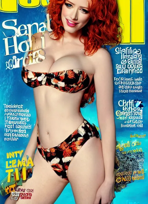 Image similar to christina hendricks and amber heard hybrid on the cover of swimsuit illustrated 2 0 1 0