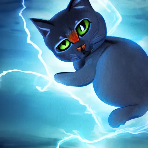 Prompt: a realistic blue cat superhero with water powers, glowing eyes, ocean background,cat is floating in air