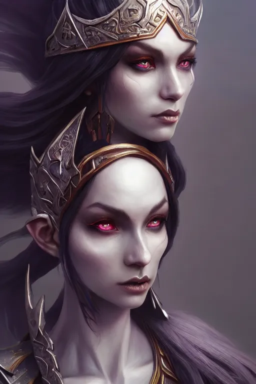 Image similar to dark elf princess, highly detailed, d & d, fantasy, highly detailed, digital painting, trending on artstation, concept art, sharp focus, illustration, global illumination, shaded, art by artgerm and greg rutkowski and fuji choko and viktoria gavrilenko and hoang lap