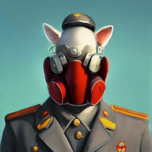 Prompt: Portrait painting of an anthropomorphic gray cat wearing as Soviet leader, as an Overwatch character, medium shot, asymmetrical, profile picture, Organic Painting, sunny day, Matte Painting, bold shapes, hard edges, street art, trending on artstation, by Sergey Kolesov