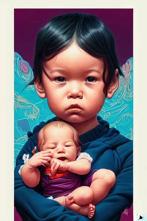 Image similar to a baby in a pocket, tristan eaton, victo ngai, artgerm, rhads, ross draws