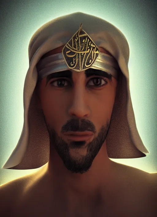 Prompt: portrait of sheikh ruler of dubai, djinn, head and torso only, cinematic lighting, studio quality, godly, cell shaded, 4 k, active, scenic, anger and fury
