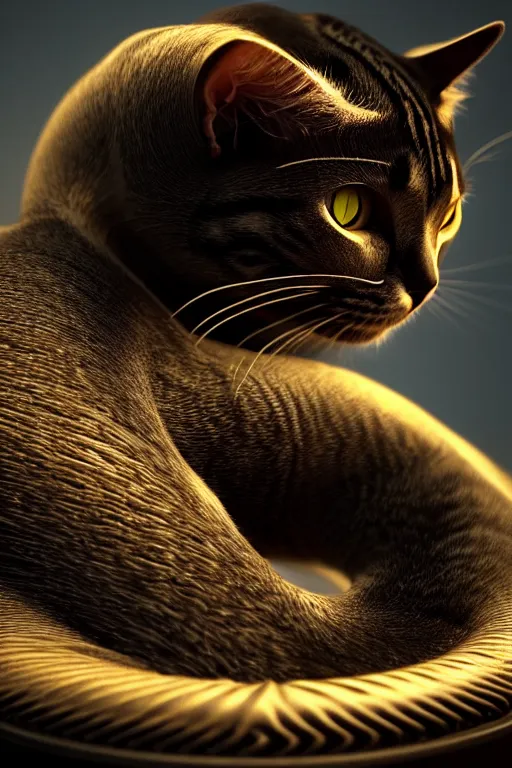 Prompt: perfectly - centered coiled cat portrait, slimy pus oozing specular, unreal engine 5, photorealism, hd quality, 8 k resolution, cinema 4 d, hdr dramatic cinematic lighting