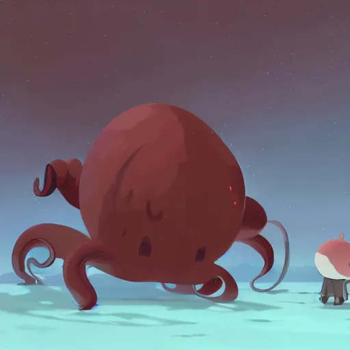 Image similar to baby harp seals being eaten by a giant octopus hippopotamus hybrid monster on an alien world, atey ghailan, goro fujita, studio ghibli, scary lighting, clear focus, very coherent