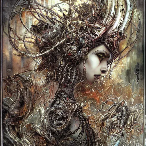 Image similar to cybernetic demon dreaming, lsd, circuitry, intricate detail, royo,