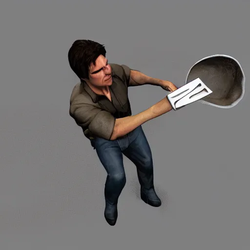 Image similar to tom cruise digging a deep hole with a shovel, videogame graphics, untextured