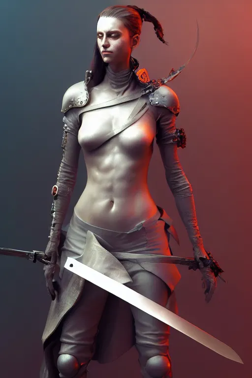 Image similar to a digital painting of a woman with a sword, cyberpunk art by ruan jia, zbrush central contest winner, fantasy art, artstation hd, zbrush, polycount