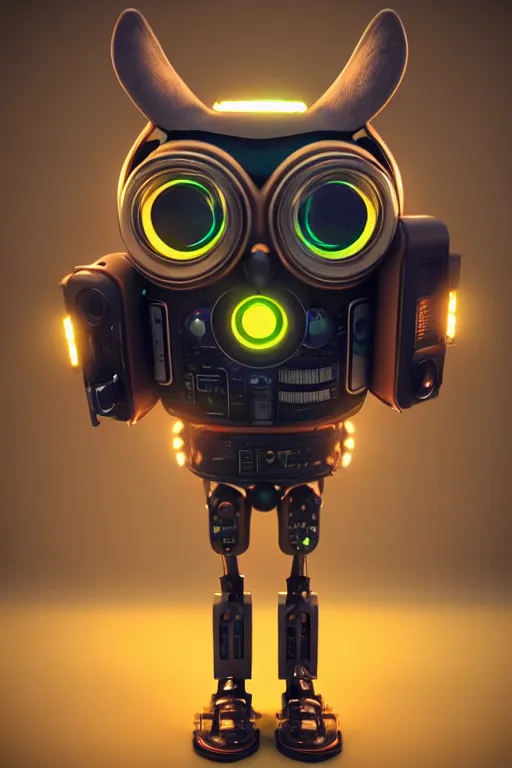 Image similar to high quality 3 d render very cute cyborg owl! with boombox!, cyberpunk highly detailed, unreal engine cinematic smooth, in the style of blade runner & detective pikachu, hannah yata charlie immer, moody light, low angle, uhd 8 k, sharp focus