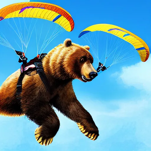 Image similar to paragliding grizzly, digital art, portrait, artstation