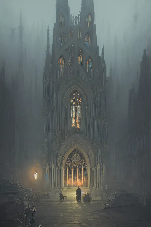 Image similar to illustration of close street view of gothic pipe organ, night, smoke, ground fog, by peter mohrbacher, by alex andreev, by jacek yerka, by alan lee, large depth of field, super detailed, digital art, trending on artstation, ornate