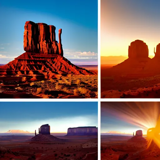 Prompt: photo of monument valley as the sun is setting, deep focus, highly detailled, 8 k uhd, award - winning photography, moody setting