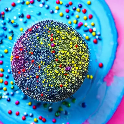 Prompt: real 7 5 mm photograph of a brigadeiro covered in colorful sprinkles