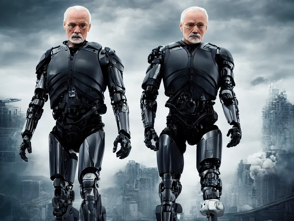 Prompt: nikita mikhalkov starring in the new robocop movie, highly detailed movie poster in the cinematic style, epic scenery, produced by russian ministry of culture, perfect studio light and composition, unsimulated real emotions, writed and directed by nikita mikhalkov and alexey balabanov, produced by fedor bondarchuk