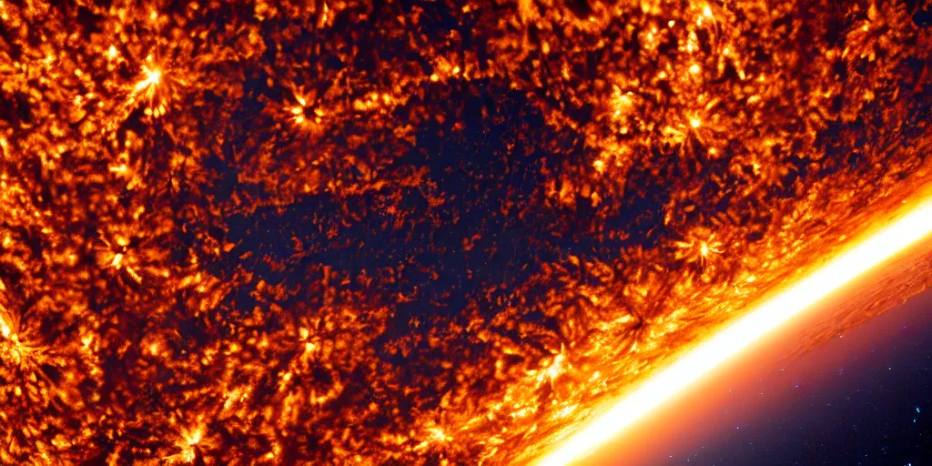 Prompt: a photograph of the sun exploding taken from the ISS, hyperrealistic, photorealistic, 8k, detailed, cinimatic, vibrant, lighting