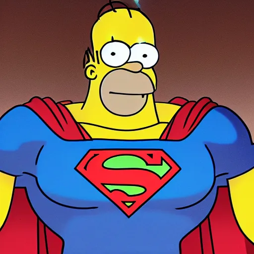 Image similar to a film still of homer simpson as superman from the boys ( 2 0 1 9 series ), high detail, smooth, sharp focus, cgsociety, artstation, illustration, unreal engine, 8 k, 4 k