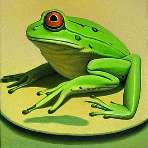 Prompt: The best painting of a frog of all time, by Grant Wood