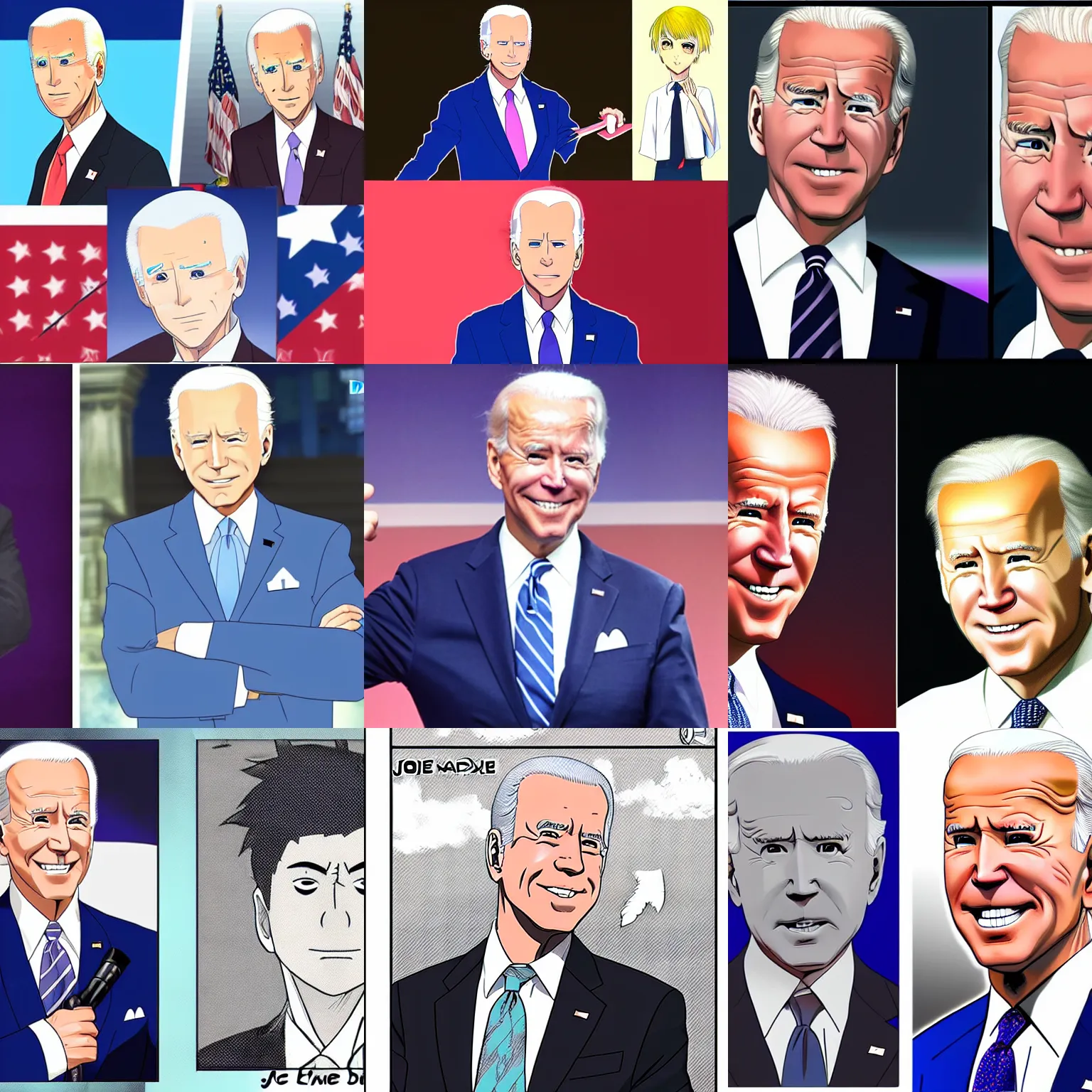 Prompt: Joe Biden as an anime or manga character, transforming into his final form, shoujo vibes