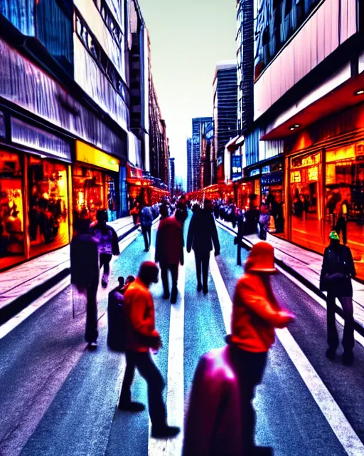 Image similar to busy city street with headless people, high definition,