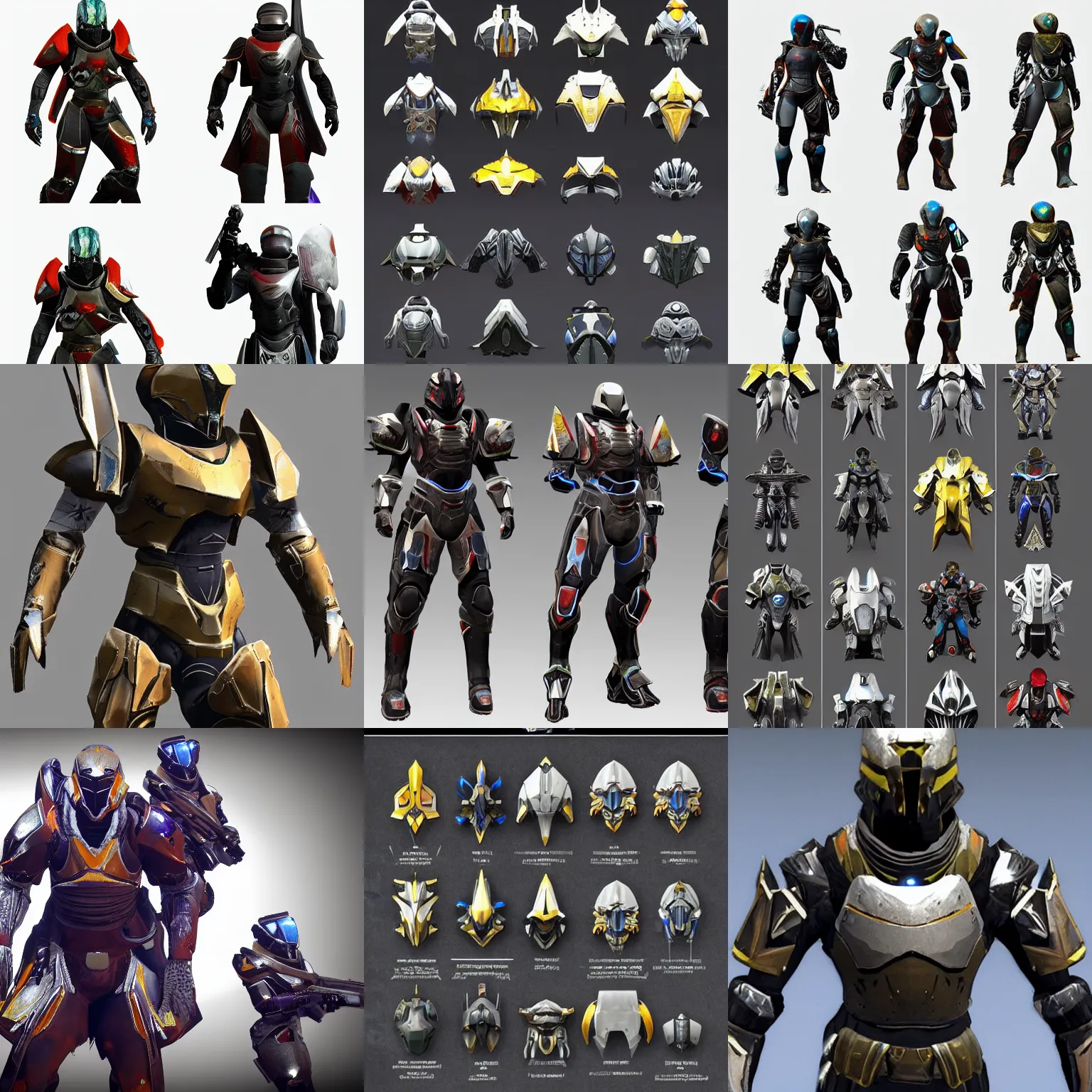 Prompt: Exotic armor pieces from the video game Destiny 2, computer generated art, realistic, bungie