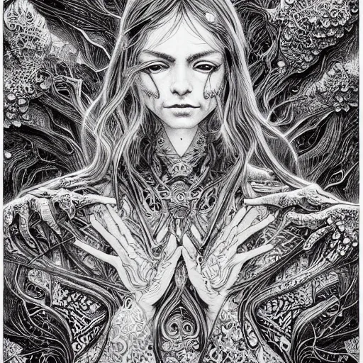 Prompt: holographic interface painted in alex grey and cameron gray style drawn by vania zouravliov and takato yamamoto, inspired by ooioo, intricate wood carving, black and white, 3 d, high detail, sharp high detail, artstation, octane