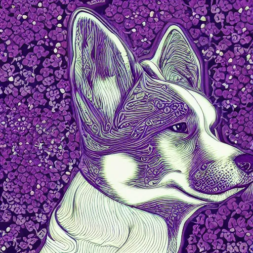 Prompt: the head of an incredibly elegant and beautiful shiba partially made of potatoes and violets, an ultrafine detailed illustration by james jean, final fantasy, intricate linework, bright colors, behance contest winner, vanitas, angular, altermodern, unreal engine 5 highly rendered, global illumination, radiant light, detailed and intricate environment