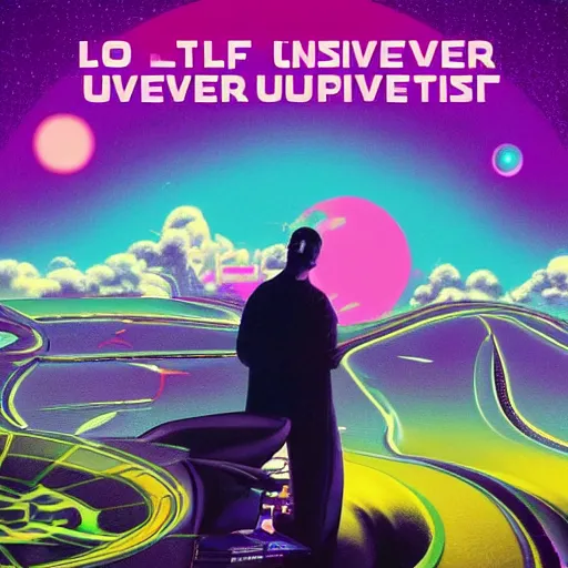 Prompt: lofi vaporwave retro futurism album artwork underground unknown artist edge of the universe looking back at me