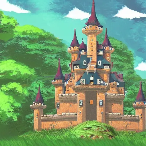 Prompt: Hyrule castle studio ghibli themed