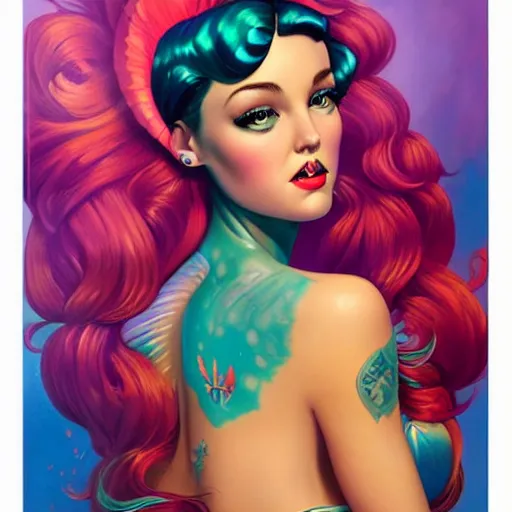 Image similar to pin up mermaid portrait, Pixar style, by Tristan Eaton Stanley Artgerm and Tom Bagshaw.