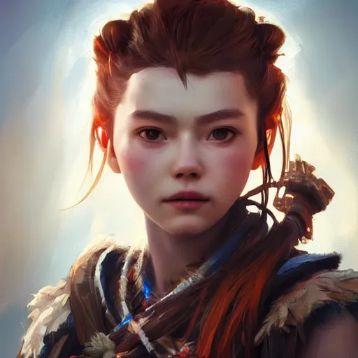 Image similar to beautiful Aloy from Horizon Zero Dawn, huggy-wuggy from poppy-playtime the video game, Yuumei, Yanjun Cheng, digital painting, portrait , cinematic lighting, highly detailed, concept art, Atmosphere, illustration, smooth, sharp focus, editor's pickup, trending on artstation, trending on deviantart