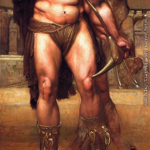 Image similar to Minotaur. Muscular warrior with the head of a Bison (buffalo). Orientalist portrait by john william waterhouse and Edwin Longsden Long and Theodore Ralli and Nasreddine Dinet, oil on canvas. Cinematic, hyper realism, dramatic lighting, high detail 4k